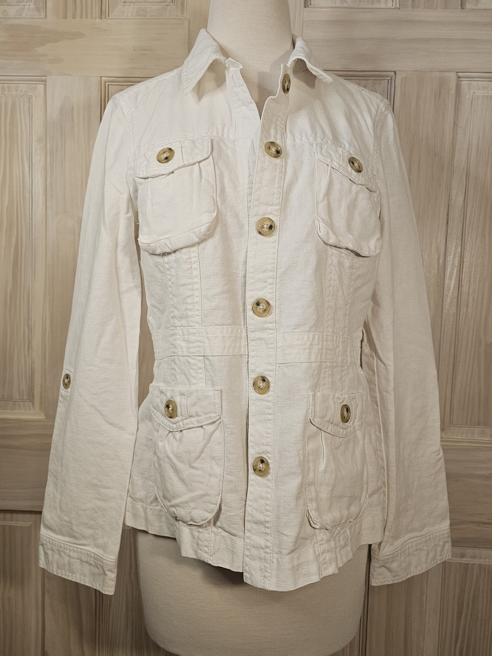 GAP White Button Utility Jacket with Flap Pockets Size M